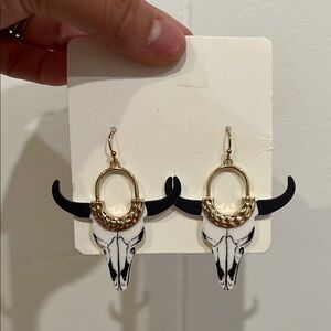 New Gold and Black Longhorn Skull Earrings